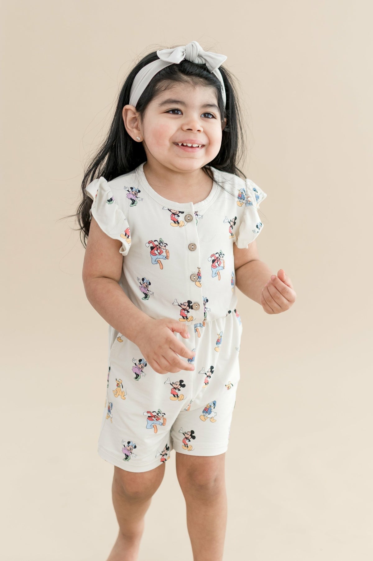 Kyte Baby Flutter Sleeve Romper in Mickey Mouse and Friends