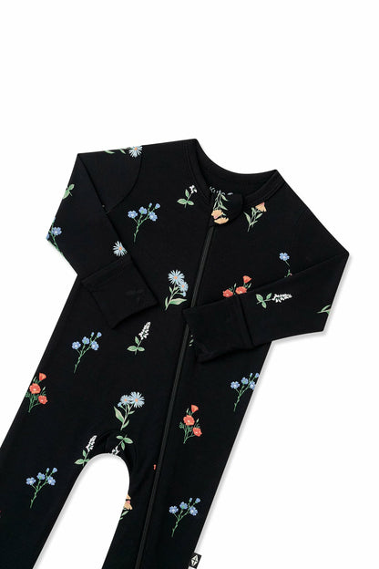 Kyte Baby Zippered Romper in Midnight Wildflower
