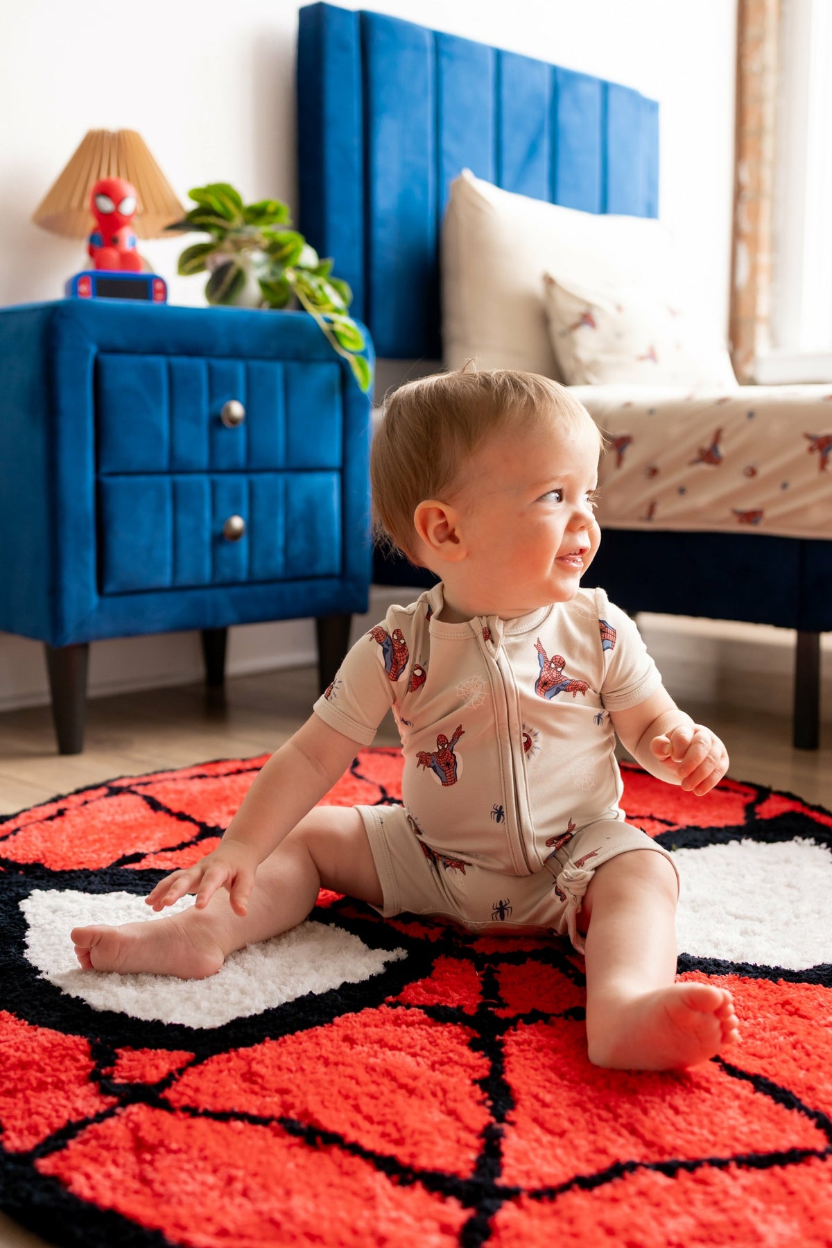 Kyte Baby Zipper Shortall Romper in Spider-Man