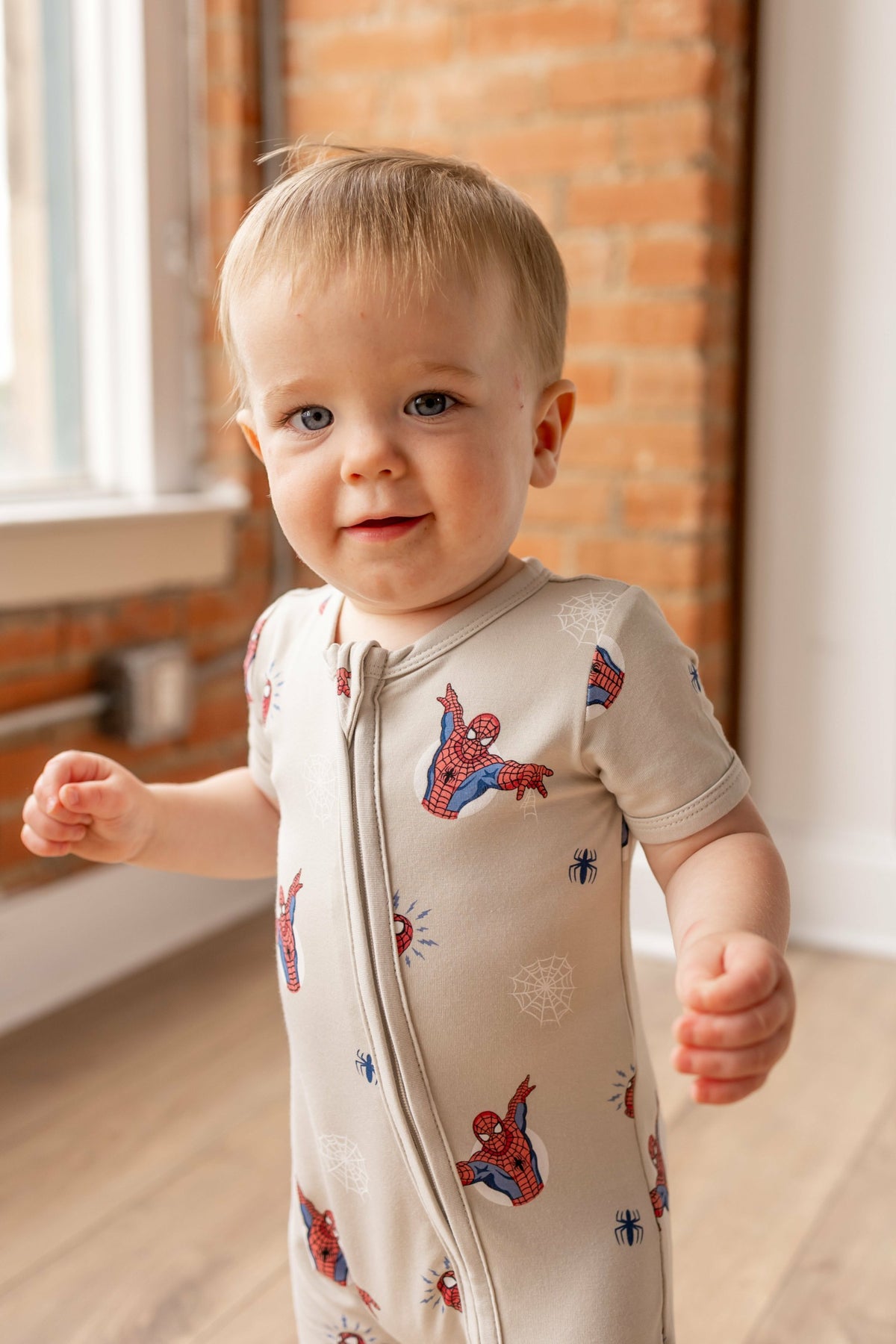 Kyte Baby Zipper Shortall Romper in Spider-Man