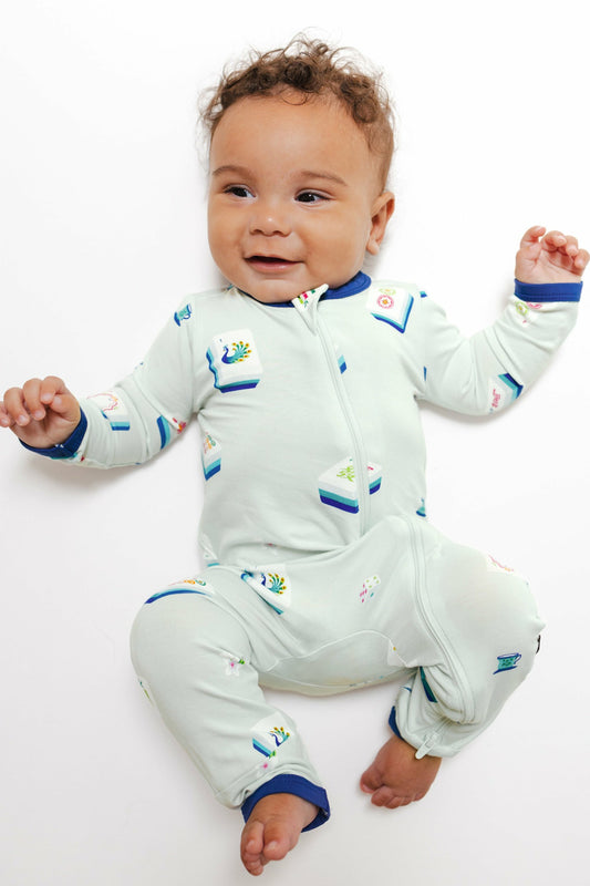 Kyte Baby Zippered Romper in Dew Mahjong