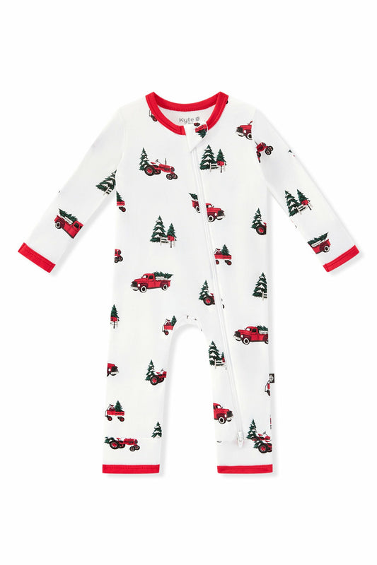 Kyte Baby Zippered Romper in Holiday Tree Farm