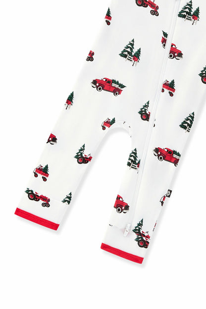 Kyte Baby Zippered Romper in Holiday Tree Farm
