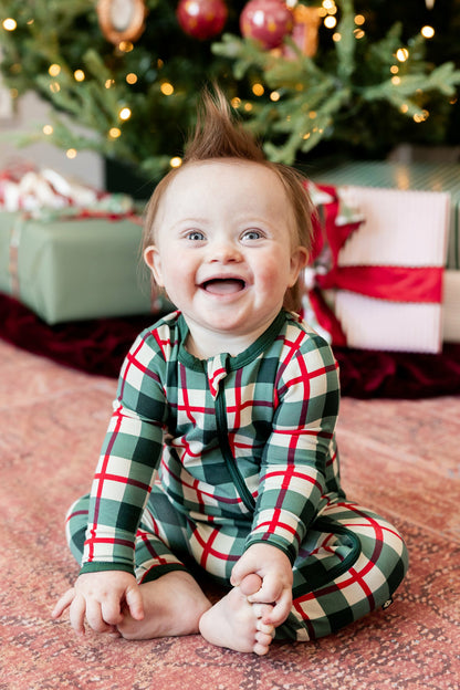 Kyte Baby Zippered Romper in Holiday Plaid
