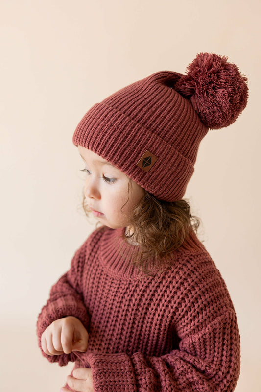 Kyte Baby Chunky Knit Pom Beanie in Ember