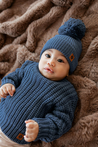 Kyte Baby Chunky Knit Pom Beanie in Oxford