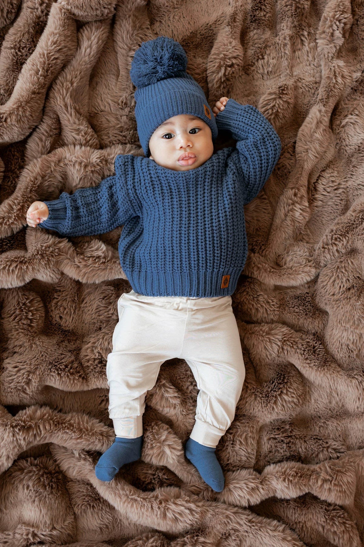 Kyte Baby Chunky Knit Pom Beanie in Oxford