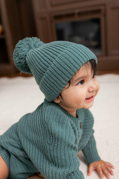 Kyte Baby Chunky Knit Pom Beanie in Pine
