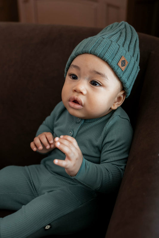 Kyte Baby Chunky Knit Ribbed Beanie in Pine