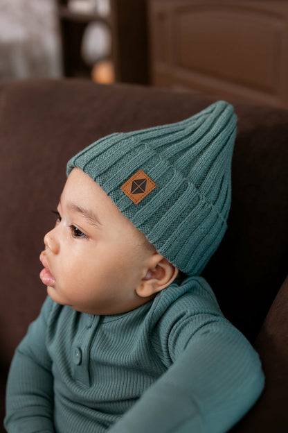 Kyte Baby Chunky Knit Ribbed Beanie in Pine
