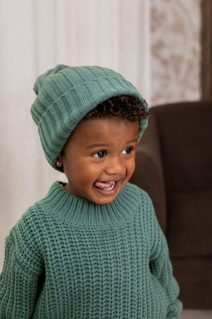 Kyte Baby Chunky Knit Ribbed Beanie in Pine