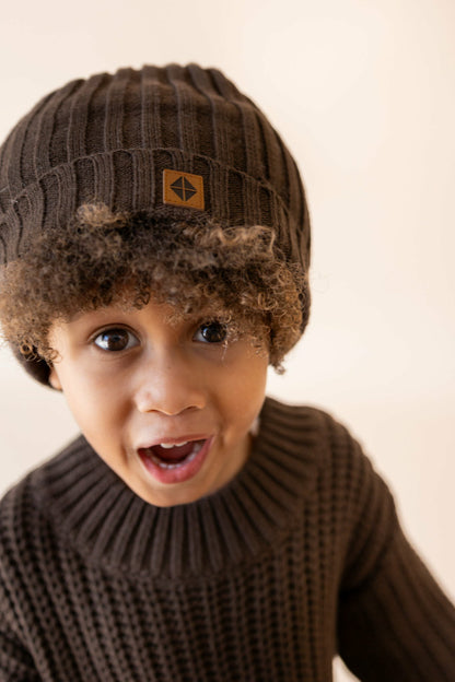 Kyte Baby Chunky Knit Ribbed Beanie in Espresso