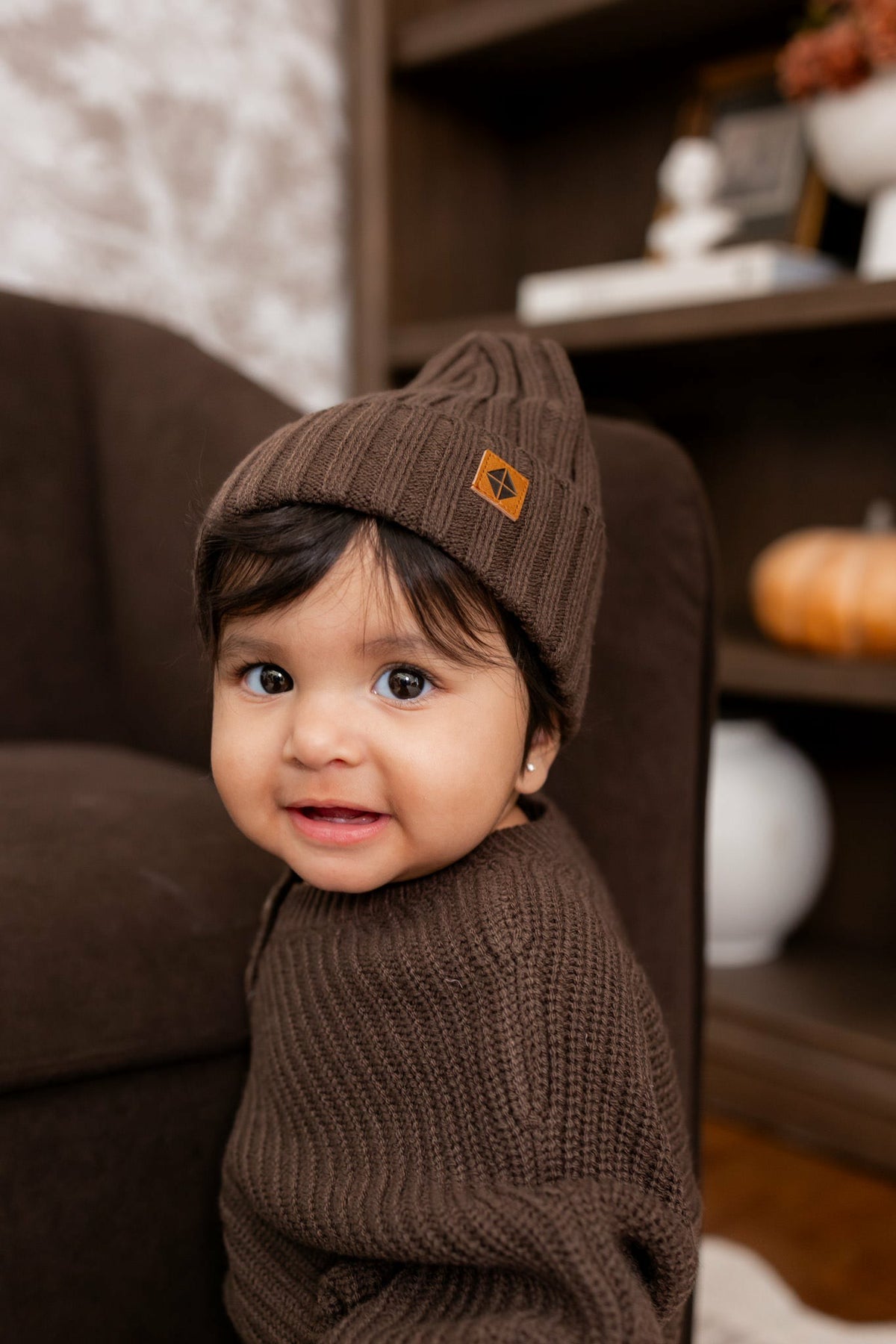 Kyte Baby Chunky Knit Ribbed Beanie in Espresso