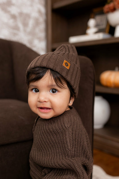 Kyte Baby Chunky Knit Ribbed Beanie in Espresso