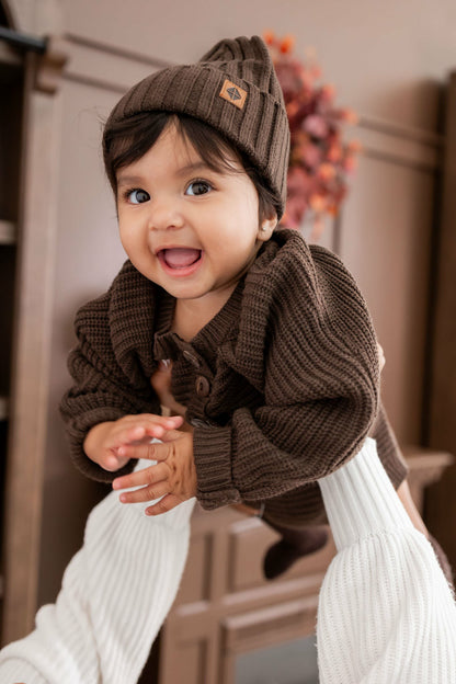 Kyte Baby Chunky Knit Ribbed Beanie in Espresso