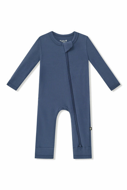 Kyte Baby Ribbed Zipper Romper in Oxford