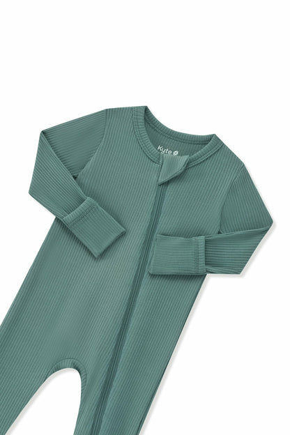 Kyte Baby Ribbed Zipper Romper in Pine