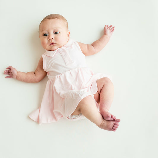 Kyte Baby Polo Bodysuit Dress in Sakura