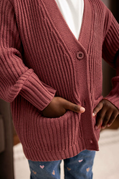 Kyte Baby Chunky Knit Oversized Cardigan in Ember