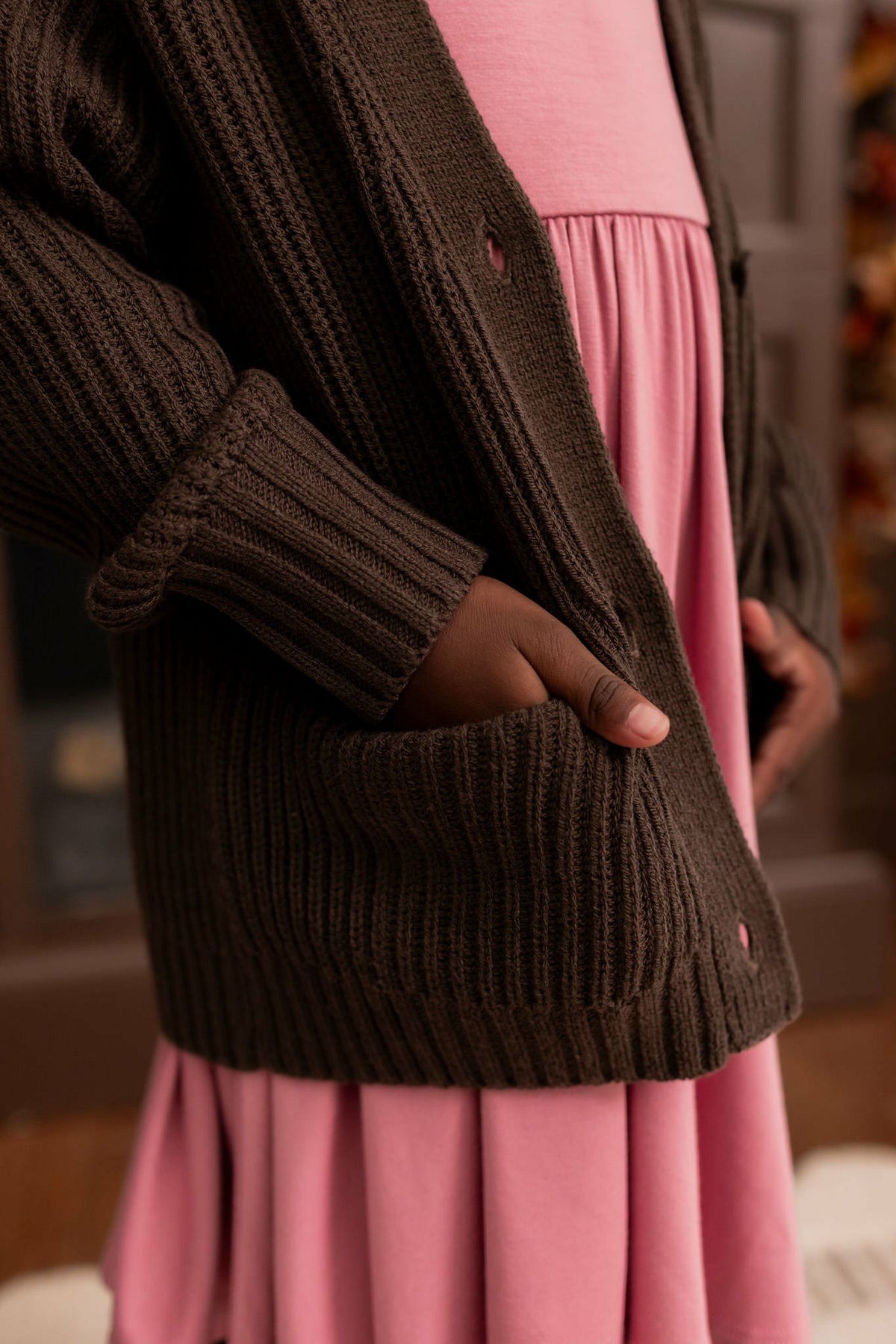 Kyte Baby Chunky Knit Oversized Cardigan in Espresso