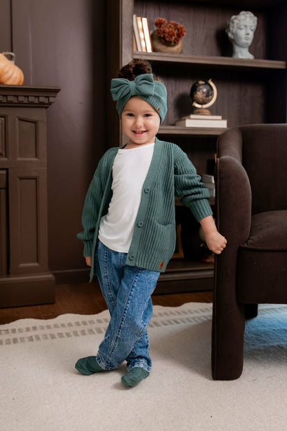 Kyte Baby Chunky Knit Oversized Cardigan in Pine