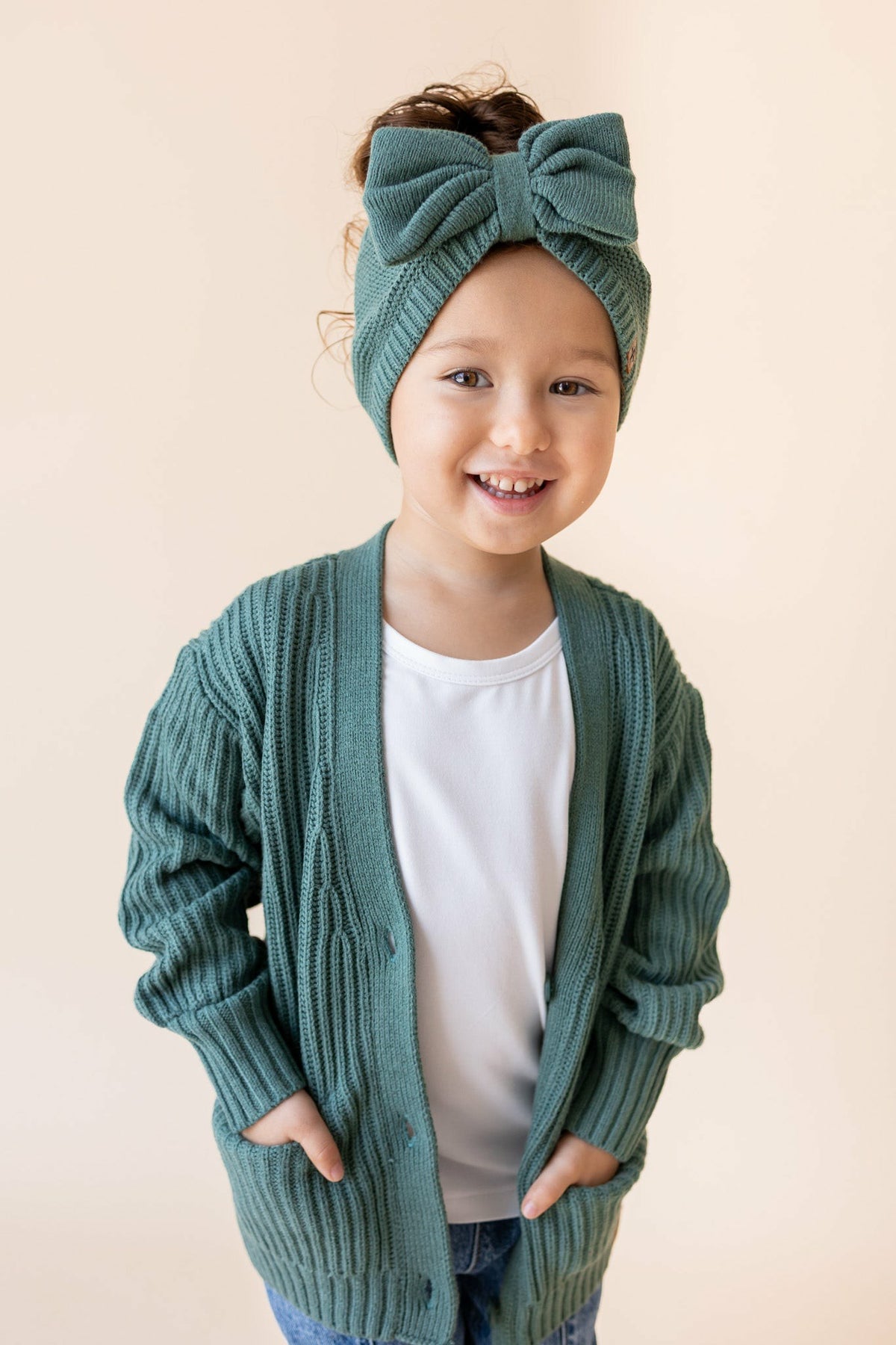 Kyte Baby Chunky Knit Oversized Cardigan in Pine