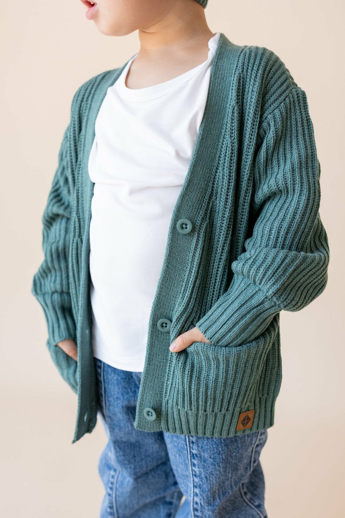 Kyte Baby Chunky Knit Oversized Cardigan in Pine