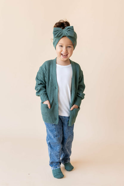 Kyte Baby Chunky Knit Oversized Cardigan in Pine
