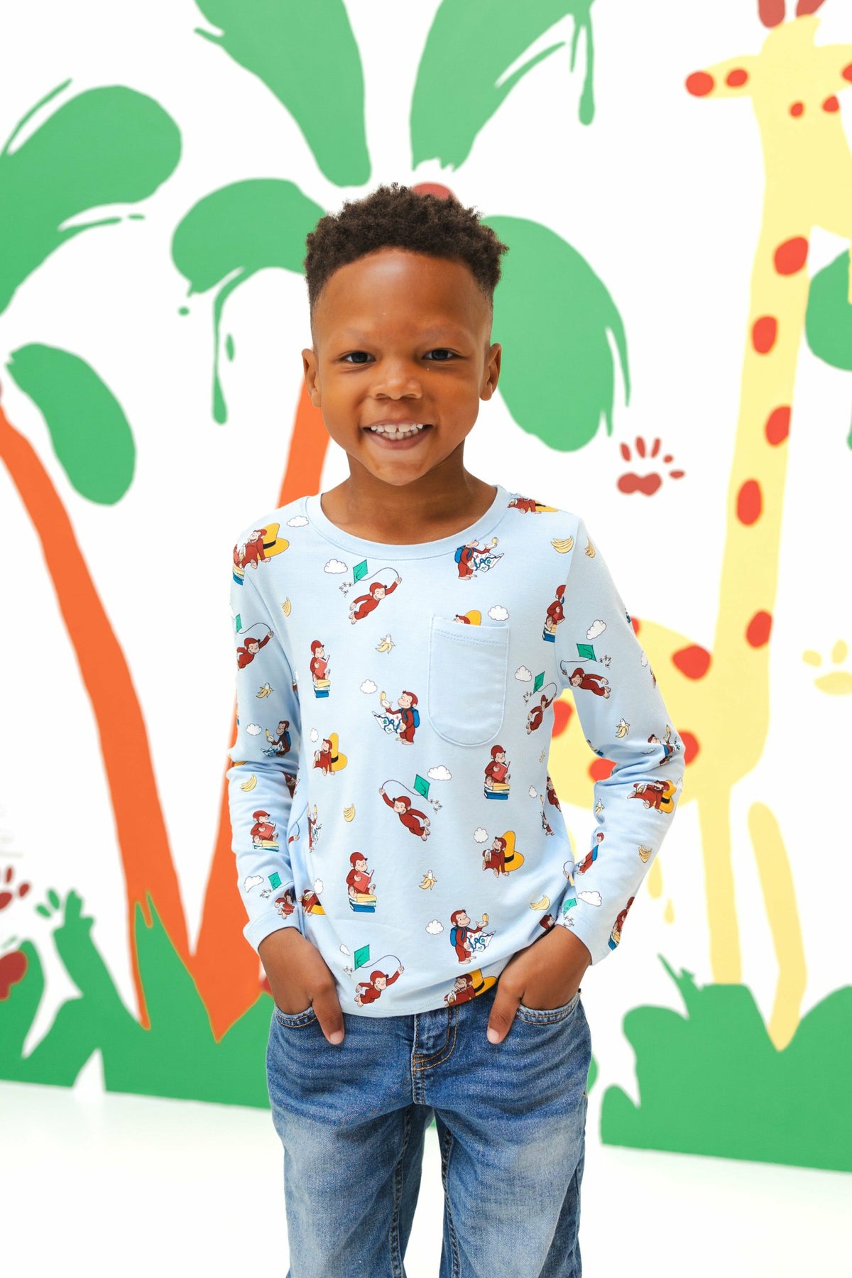 Kyte Baby Long Sleeve Toddler Crew Neck Tee in Curious George