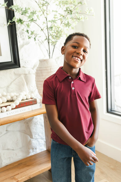 Kyte Baby Toddler Short Sleeve Polo in Burgundy