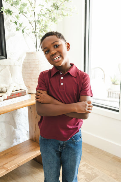 Kyte Baby Toddler Short Sleeve Polo in Burgundy