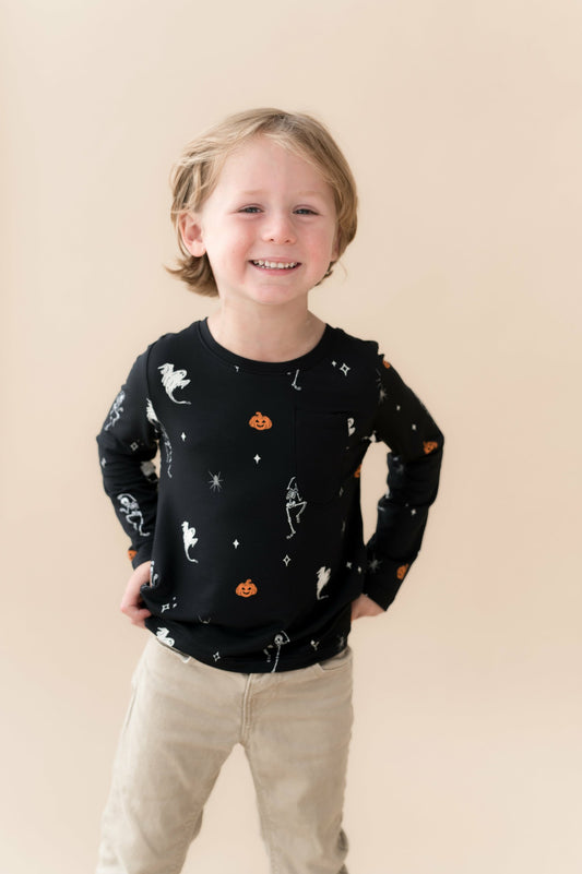 Kyte Baby Long Sleeve Toddler Crew Neck Tee in Halloween Friends