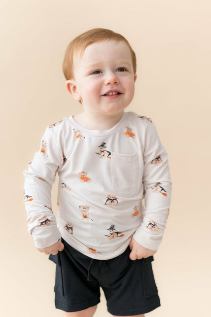 Kyte Baby Long Sleeve Toddler Crew Neck Tee in Halloween Teddy