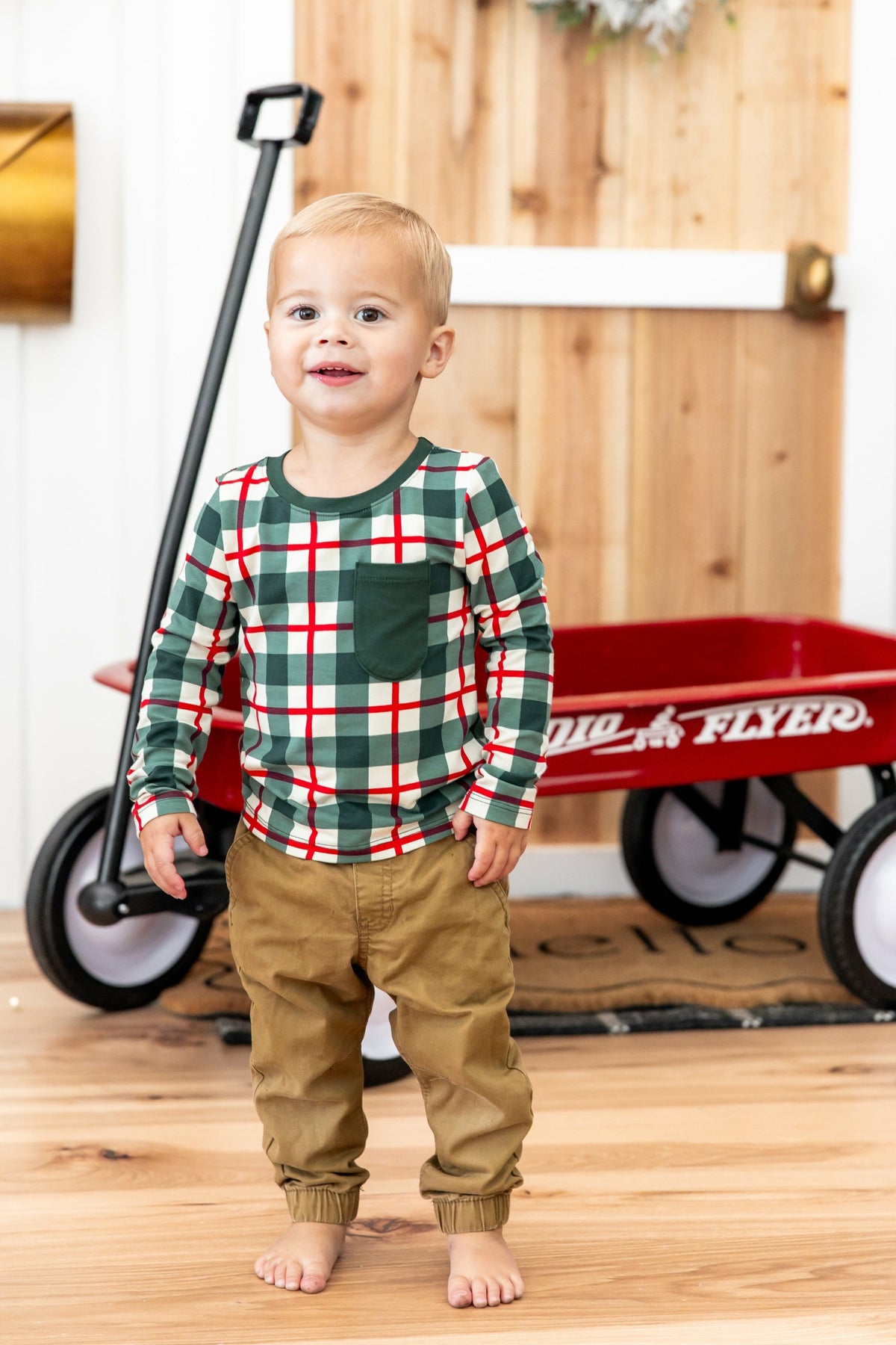 Kyte Baby Long Sleeve Toddler Crew Neck Tee in Holiday Plaid