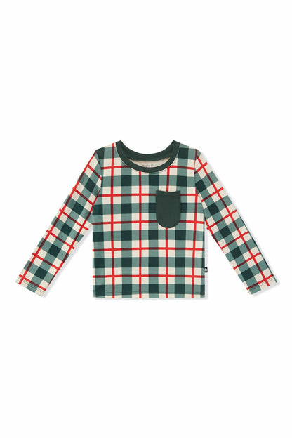 Kyte Baby Long Sleeve Toddler Crew Neck Tee in Holiday Plaid