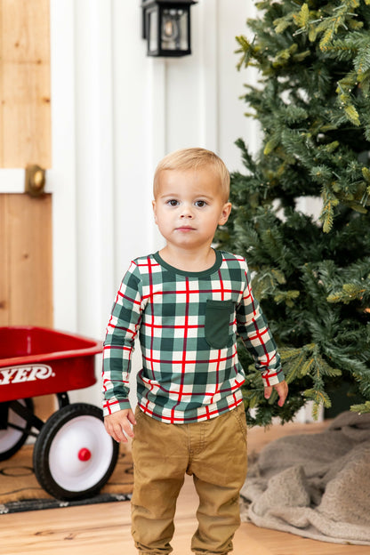 Kyte Baby Long Sleeve Toddler Crew Neck Tee in Holiday Plaid