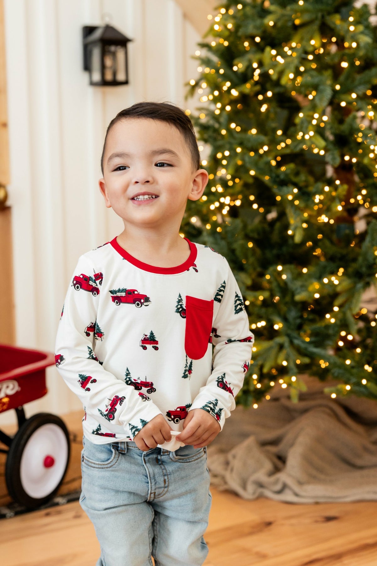 Kyte Baby Long Sleeve Toddler Crew Neck Tee in Holiday Tree Farm