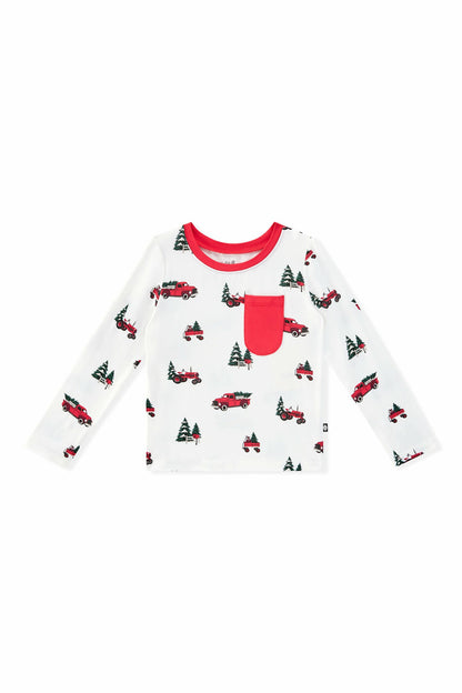 Kyte Baby Long Sleeve Toddler Crew Neck Tee in Holiday Tree Farm