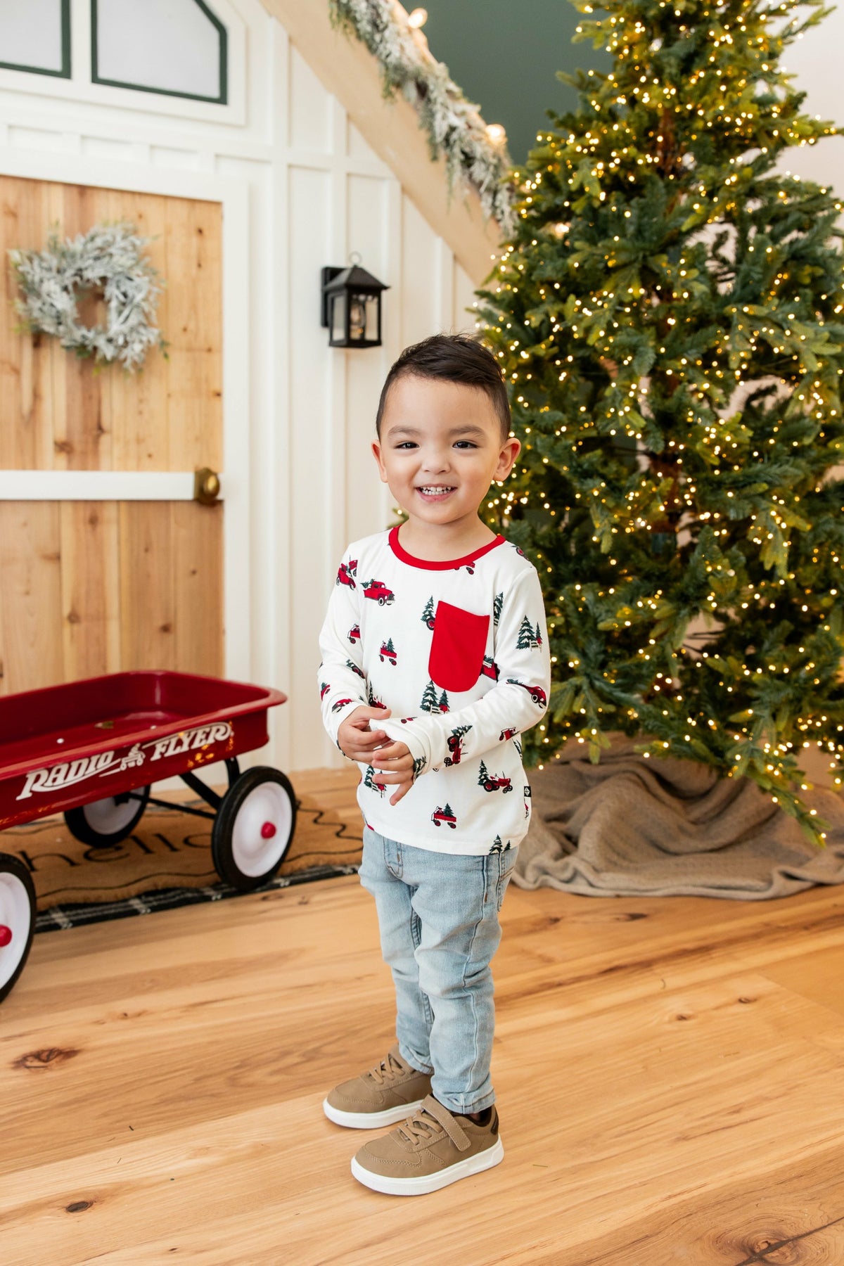 Kyte Baby Long Sleeve Toddler Crew Neck Tee in Holiday Tree Farm
