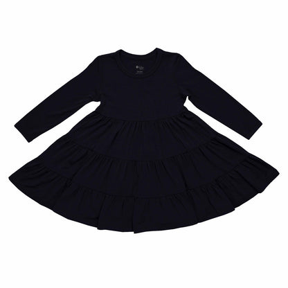 Kyte Baby Long Sleeve Tiered Girl's Dress Midnight Black