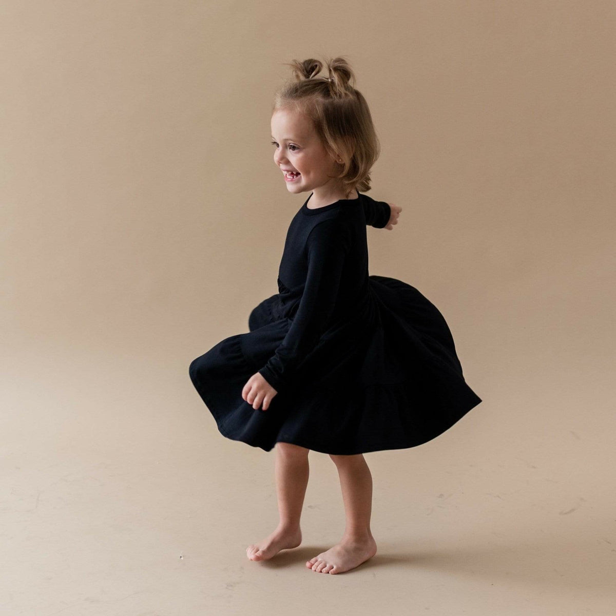 Kyte Baby Long Sleeve Tiered Girl's Dress Midnight Black