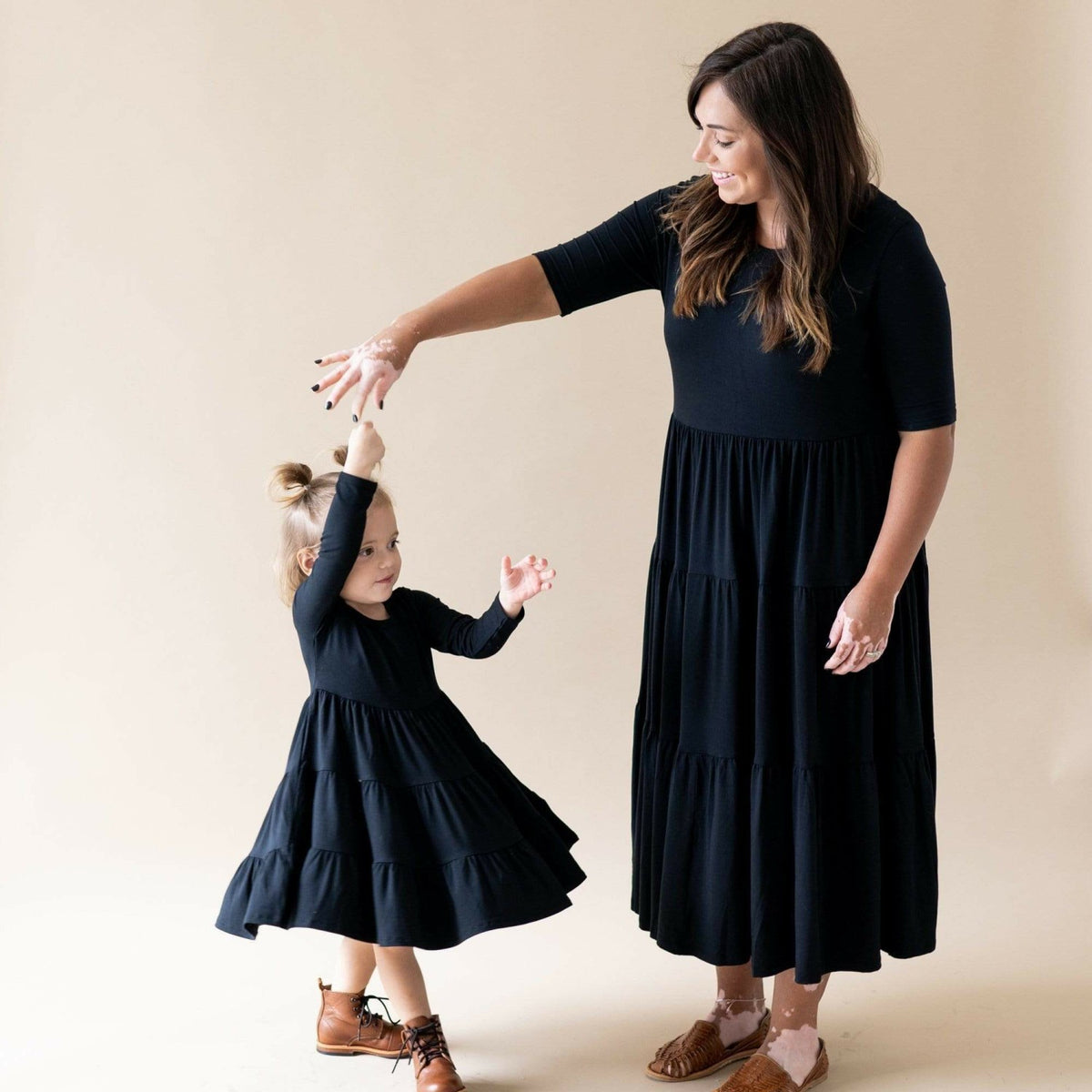 Kyte Baby Long Sleeve Tiered Girl's Dress Midnight Black