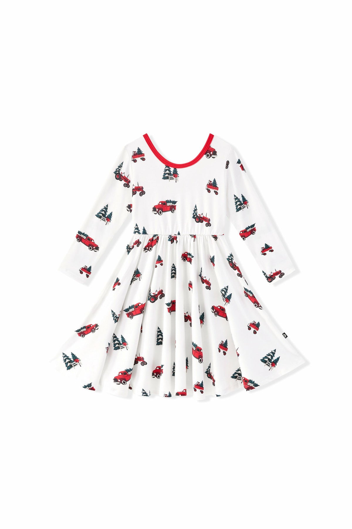 Kyte Baby Long Sleeve Twirl Dress in Holiday Tree Farm