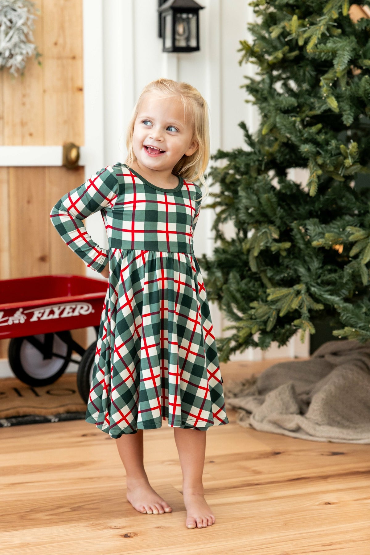 Kyte Baby Long Sleeve Twirl Dress in Holiday Plaid