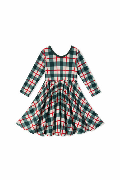 Kyte Baby Long Sleeve Twirl Dress in Holiday Plaid