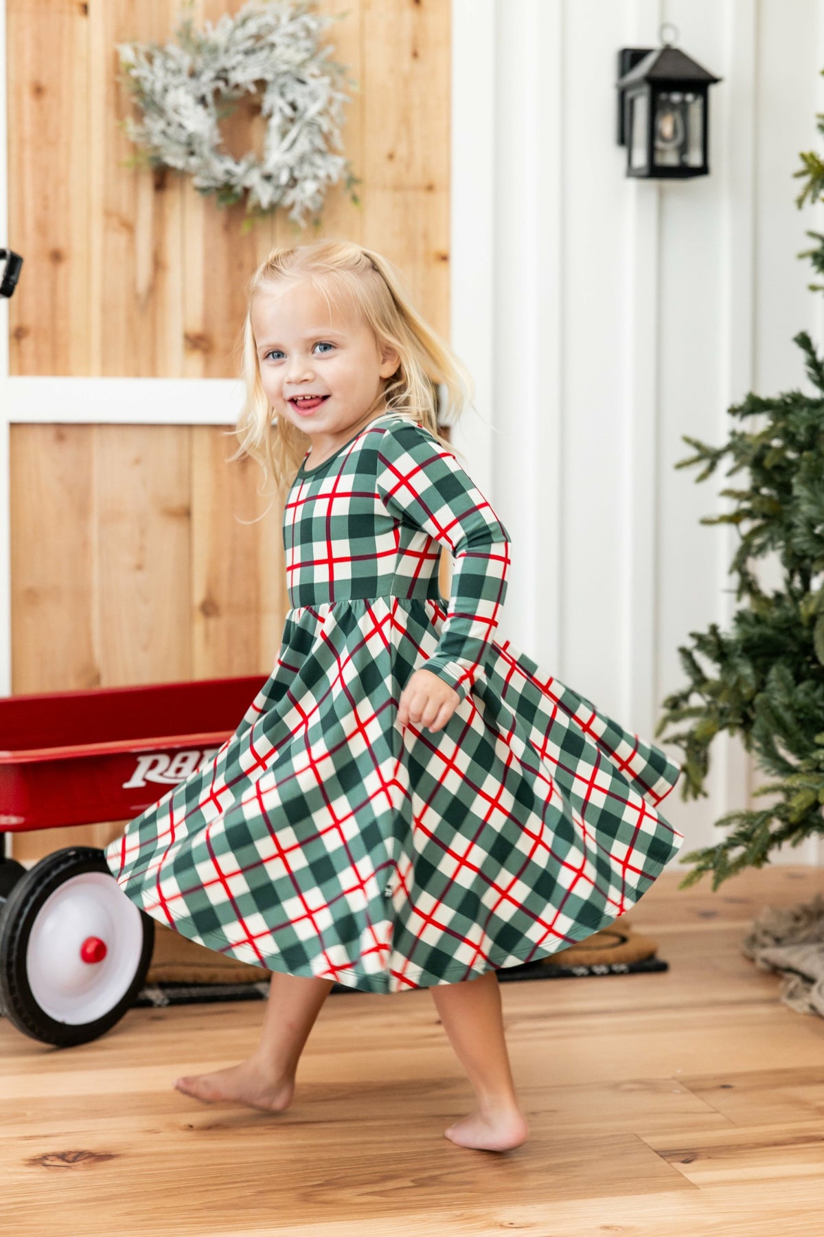 Kyte Baby Long Sleeve Twirl Dress in Holiday Plaid