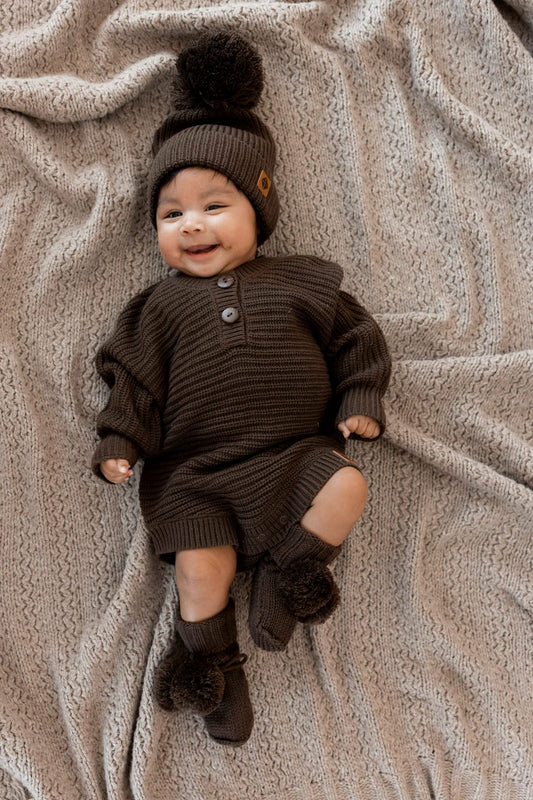 Kyte Baby Chunky Knit Romper in Espresso